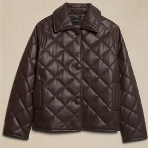 Banana Republic Women's Brown Vegan Leather Quilted Jacket - Out of stock.